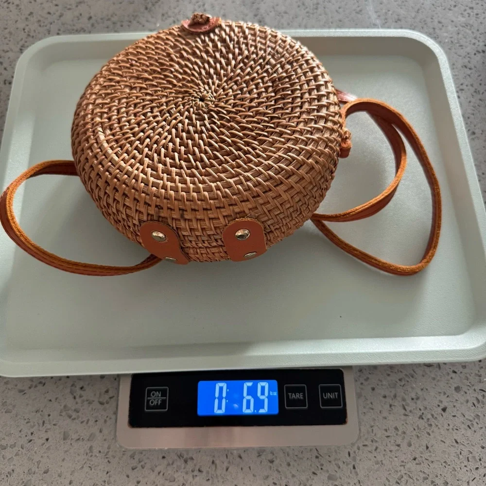 Handwoven Rattan Circle Bag Boho Crossbody Wicker Bali Summer Purse